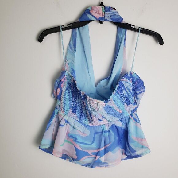 French Connection Chiffon Halter Baby Doll Top Size 2 - Picture 2 of 7